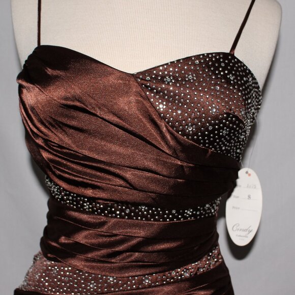 Cindy #1075 Stretch Satin Vintage Formal Evening Gown-Size S-Chocolate Brown-NEW - Picture 5 of 5